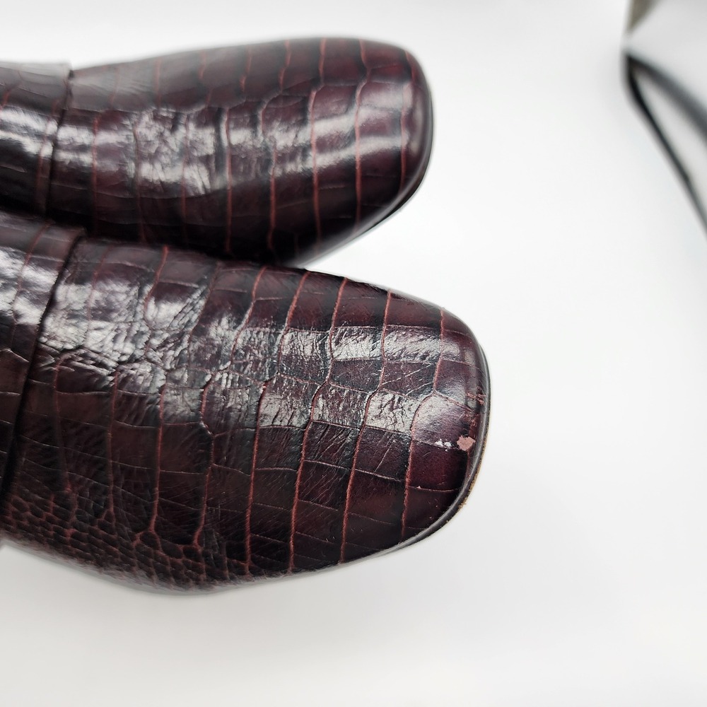 Freda Salvador Croc Embossed Heeled Mules Womens 7 Brown Leather Spain - Picture 6 of 11